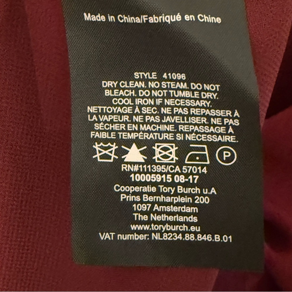 Tory Burch Diana Silk Blouse Ruffled Neck Lined Imperial Garnet Sz 10 - Picture 5 of 9